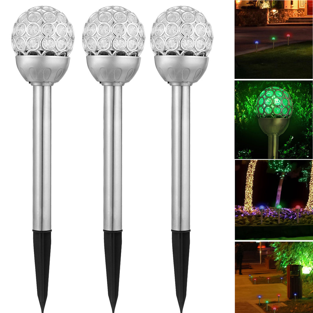3 Pack Outdoor Solar Lights IP44 Waterproof Ball RGB Light Garden Decor Lamp