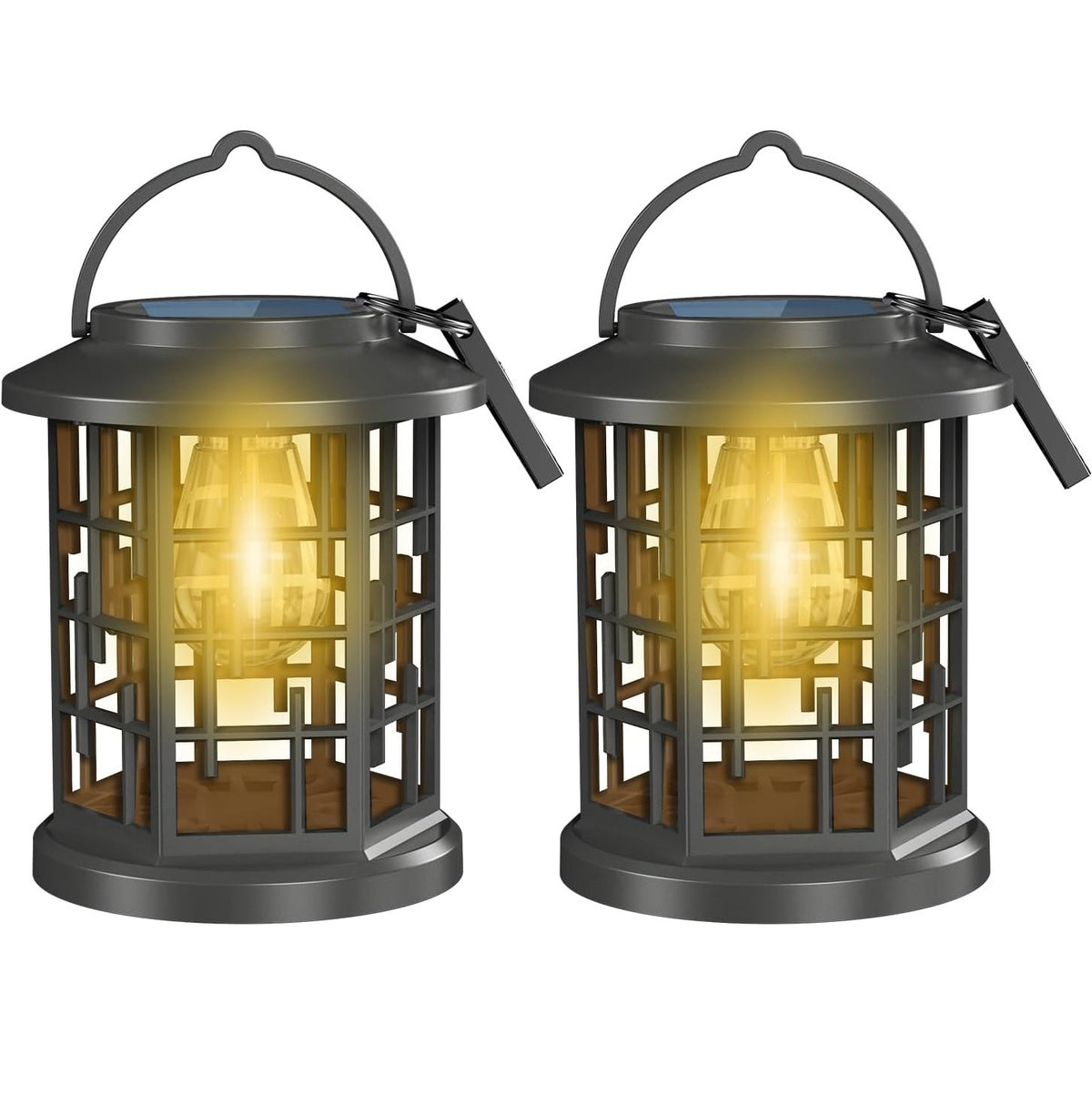 2 Pack Solar Powered Waterproof Outdoor Hanging Lanterns - Warm White Solar LED