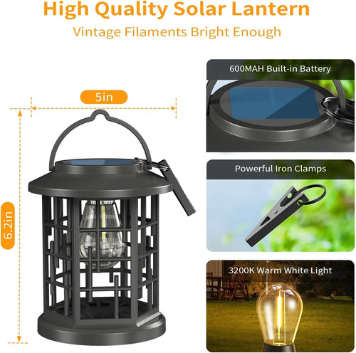 2 Pack Solar Powered Waterproof Outdoor Hanging Lanterns - Warm White Solar LED